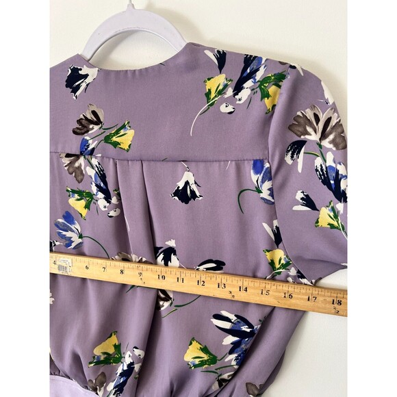 Superdown Revolve Bodysuit Top Womens Small Purple Floral Faux Wrap Long Sleeve - Picture 7 of 14